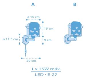 Dalber 61819 - Aplica de perete pentru copii BLUE HERO 1xE27/15W/230V