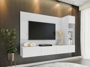 Set de living Comfivo Salix II, Marmură albă, Alb, PAL laminat, 150x220x38cm, 77.5 kg