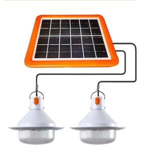 Lampa solara LED cu 2 becuri, pentru camping