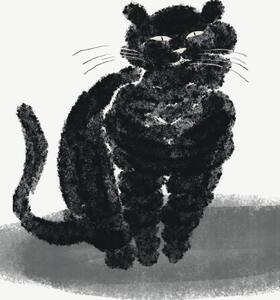 Ilustrație Portrait of a black cat, Little Dean, (30 x 40 cm)