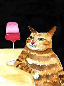 Ilustrare Cat Friday Night Drinks Wine Funny Cat Humour, Sharyn Bursic, (30 x 40 cm)