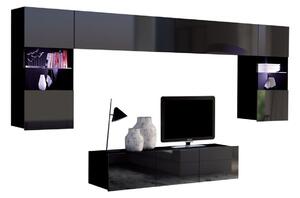 Camera de zi Providence B106Negru, Negru lucios, Cu comodă tv, Cu componente suplimentare, Părți separate, PAL laminat, 300x43cm