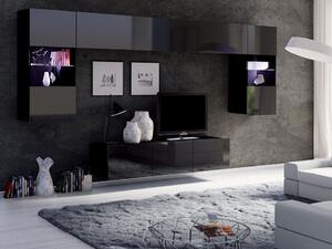 Camera de zi Providence B106Negru lucios, Negru, Părți separate, Cu comodă tv, Cu componente suplimentare, PAL laminat, 300x43cm