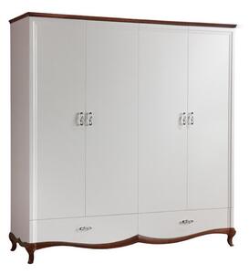 Dulap lemn masiv nuc Milan 4 Uși Alb-, 204,4 × 62,5 × 209,5 cm