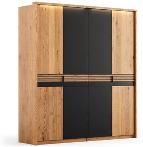 Dulap stejar masiv Rafael 4 Usi 2 Usi Sticla, 206 × 58 × 219 cm