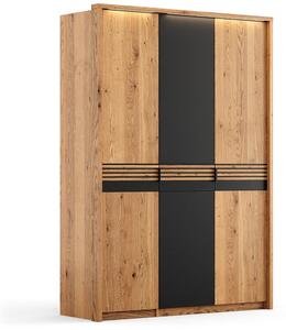 Dulap stejar masiv Rafael 3 Usi 1 Usa Sticla, 156 × 58 × 219 cm