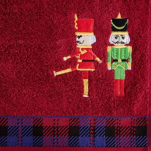 Prosop de Crăciun din bumbac roșu cu soldați Lăţime: 70 cm | Lungime: 140 cm