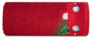Prosop din bumbac cu model de Crăciun roșu cu masina Lăţime: 70 cm | Lungime: 140 cm