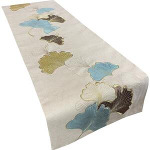 Traversă decorativă bej cu motiv de frunze de Ginkgo Lățime: 35 cm | Lungime: 140 cm