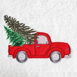 Prosop din bumbac cu model de Crăciun alb cu masina Lăţime: 70 cm | Lungime: 140 cm