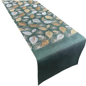 Traversă decorativă verde cu frunze aurii Lățime: 35 cm | Lungime: 140 cm