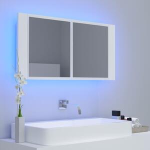 Dulap de baie cu oglindă și LED, alb, 90x12x45 cm acril