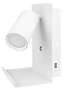 Spot de perete cu raft și încărcător USB 1xGU10/35W/230V alb