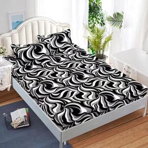 Husa de pat, finet, 180x200cm, 2 persoane, 3 piese, cu elastic, alb negru gri, mozaic, HPF27