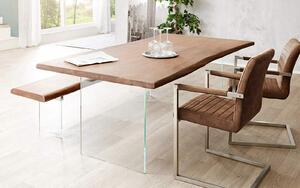 Masă lemn masiv Dining Roger Stejar Picioare Sticlă 200/220/240/, 260 × 100 × 78 cm - 140x80