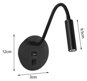 Lampă LED flexibilă de perete cu port USB Brilagi MAYA LED/3W/230V negru