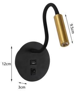 Lampă LED flexibilă de perete cu port USB Brilagi MAYA LED/3W/230V negru/auriu