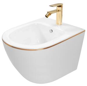 Bideu suspendabil Rea Carlo Mini White Gold Edge Alb cu dunga Aurie