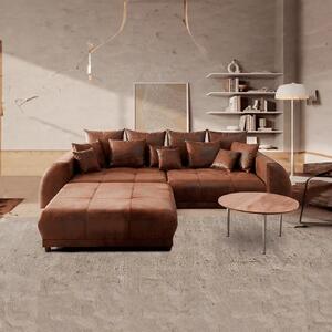 Canapea extensibilă dumonde cu 2 lăzi de depozitare si sezut confortabil din spuma high-density, Verona Madagaskar Brown 310x120 cm cu taburet inclus