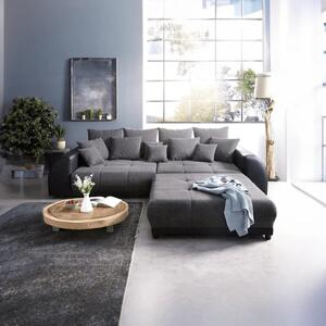 Canapea extensibilă dumonde cu 2 lăzi de depozitare si sezut confortabil din spuma high-density, Verona Magma Black 310x120 cm cu taburet inclus