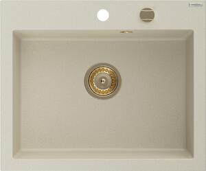 Mexen Elix, chiuvetă granit cu 1 vas 600 x 500 mm, bej, sifon auriu, 6525601005-69-G