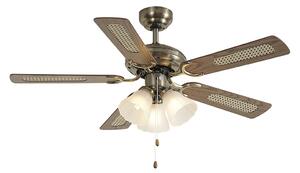 Ventilator de tavan din alamă cu imprimeu de lemn și ratan 105cm cu comutator cu lanț - Mistral Lia