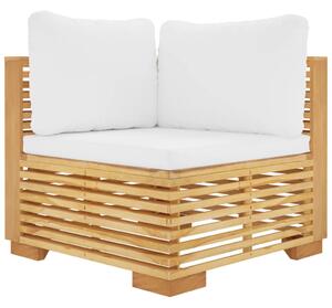 Canapea de colț de grădină cu perne crem, lemn masiv de tec