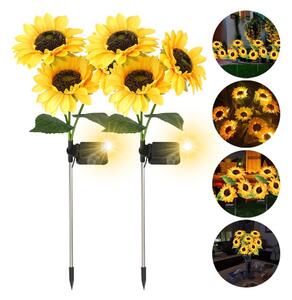 Set 2 x lampa solara 3 flori, 70 cm, Floarea Soarelui