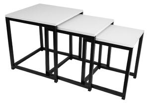 KONDELA Set 3 măsuţe de cafea, alb mat/negru, KASTLER NEW TYP 3