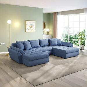 Colțar extensibil dumonde cu ladă de depozitare si sezut confortabil din spuma high-density, Loana U Enjoy Blue 375x185 cm