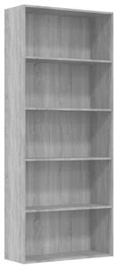 Bibliotecă 5 niveluri gri sonoma 80x30x189 cm lemn compozit