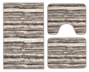 Set covoare baie antiderapante, 3 piese, model dungi, maro-bej, CBA426
