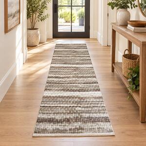 Traversa hol antiderapanta, 80x300 cm, Welsoft, model dungi, maro-bej, TRV4252