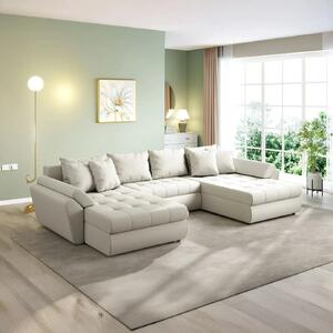 Colțar extensibil dumonde cu ladă de depozitare si sezut confortabil din spuma high-density, Loana U Enjoy Bej 375x185 cm