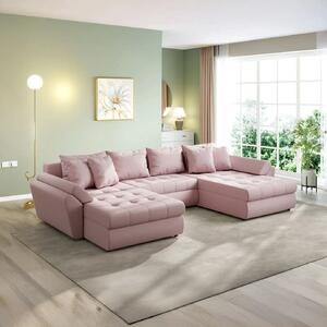 Colțar extensibil dumonde cu ladă de depozitare si sezut confortabil din spuma high-density, Loana U Enjoy Flamingo 375x185 cm