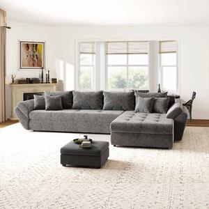 Colțar extensibil dumonde cu ladă de depozitare si sezut confortabil din spuma high-density, Loana XL Arena Gri Grafit II 335x185 cm