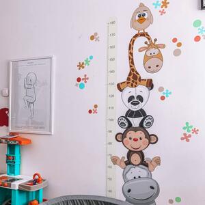 Autocolant pentru perete - Metru de măsurare a înălțimii copiilor cu animale fericite (180 cm)