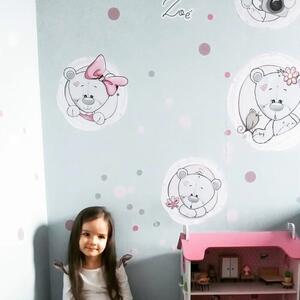 Autocolante pentru perete - Ursuleți cu nume roz