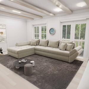 Colțar extensibil dumonde cu ladă de depozitare si sezut confortabil din spuma high-density, Loana XL Quelle Bej 02 335x185 cm