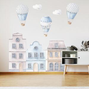 INSPIO-Autocolant textil - Case albastre într-o cameră pentru copii cu baloane