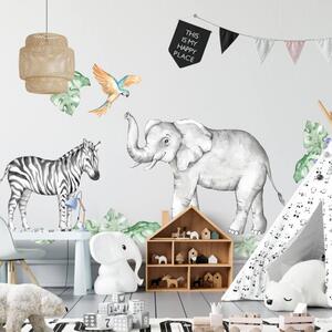 INSPIO-Autocolant textil - Autocolante pentru perete - Elefant și zebră din SAFARI
