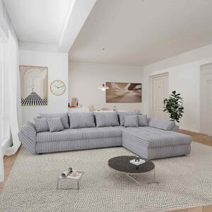 Colțar extensibil dumonde cu ladă de depozitare si sezut confortabil din spuma high-density, Loana XL Tilia Gri 86 II 335x185 cm