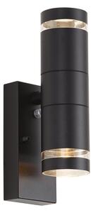 Lampă modernă de perete pentru exterior neagră cu 2 lumini IP44 cu senzor crepuscular - Dubbla