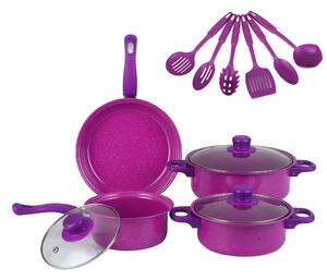 Set de tigăi antiaderente din 13 piese cu ustensile mov G21