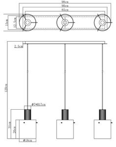 Lustră pe cablu Globo 15904-3H TULIVAR 3xE27/40W/230V