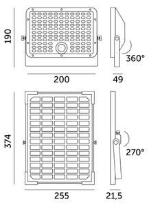 Proiector LED solar de exterior cu senzor LED/30W/6,4V IP65 3000/4000K