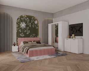 Set Dormitor Alex cu oglinda, 160x200cm, Roz + Alb, Pal 18 mm