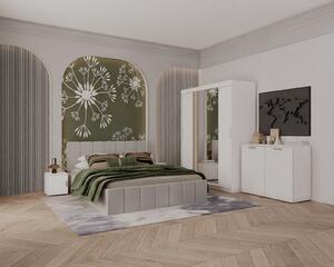 Set Dormitor Alex cu oglinda, 160x200cm, Gri deschis + Alb, Pal 18 mm