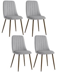 HOMCOM Set de 5 Scaune de Bucătărie cu Spătar Curbat, Picior din Oțel și Tapițerie din Catifea, 47x55x86 cm, Gri | Aosom Romania