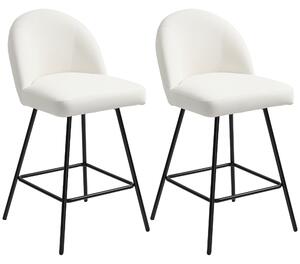 HOMCOM Set 2 Scaune de Bar cu Spătar din Catifea și Suport pentru Picioare, 48.5x56x92 cm, Alb Crem | Aosom Romania